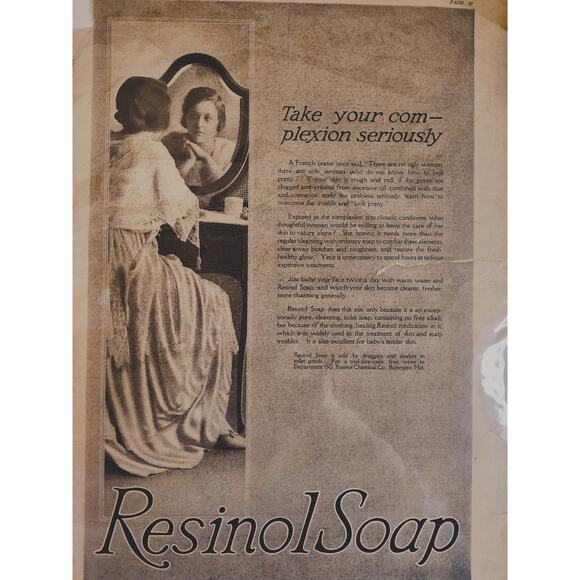 1918 Resinol Soap Woman at Vanity Beauty‎ Routine Original Vtg PRINT AD - Picture 1 of 12